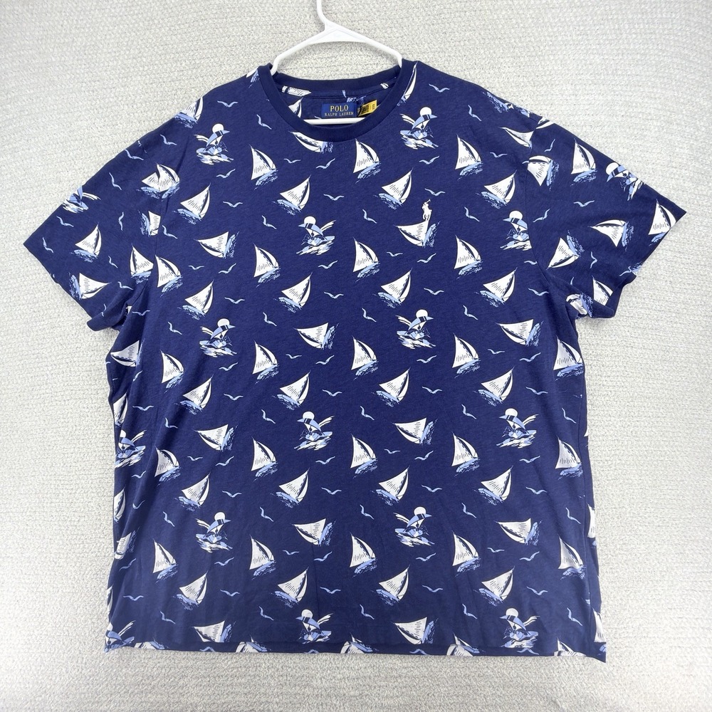 Polo Ralph Lauren T Shirt Mens XXL Navy Sailboat Nautical All Over Print Pony